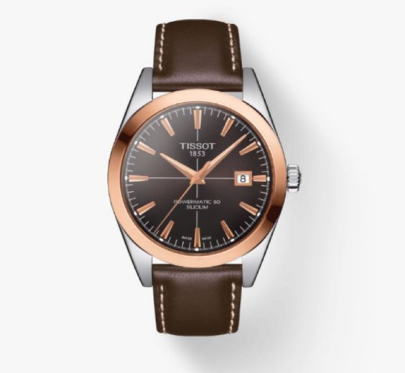 Tissot POWERMATIC 80 SILICIUM SOLID 18K GOLD BEZEL Gentleman Rose Gold | 6548-NRJUV