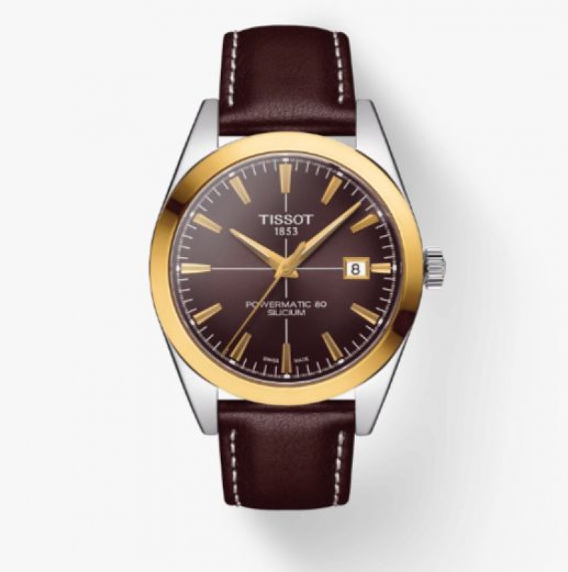 Tissot POWERMATIC 80 SILICIUM SOLID 18K GOLD BEZEL Gentleman Brown | 0416-YBEIR